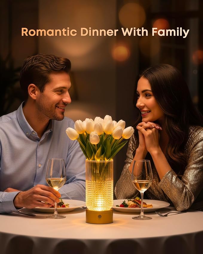 2 in 1 Rechargeable Bedside Lamp & Flower Vase, 3 Color Dimmable Touch Control Cordless Table Lamp, 3600mAh Battery Operated Decorative Lamp for Bedroom Living Room Wedding, Copper Finish