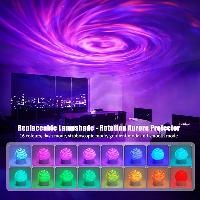 2 in 1 Galaxy Light, 16 Color Ocean Wave Projector, USB Recharge Northern Lights Projector with Remote Control, Aurora Night Light Projector for Bedroom Home Decor Gifts (Aurora)
