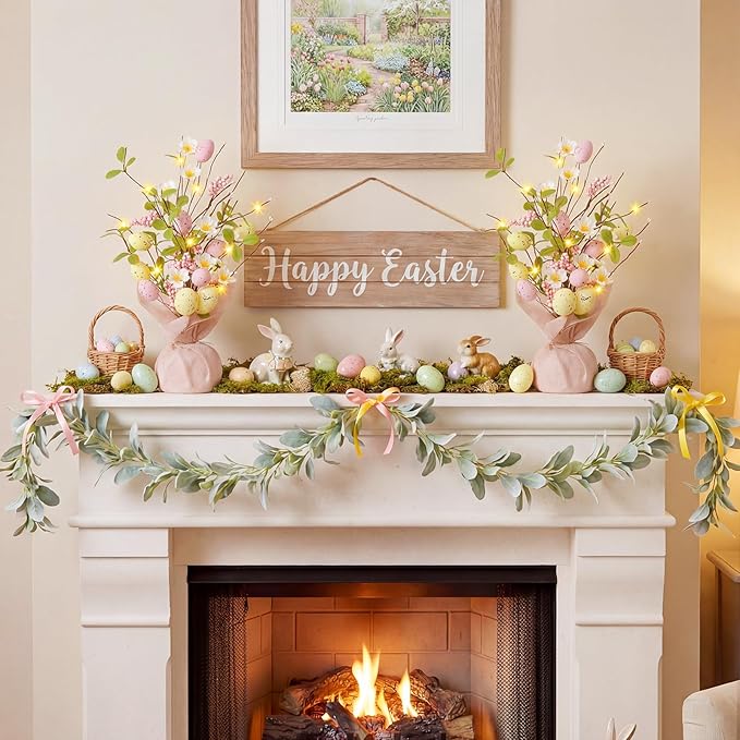 18inch Easter Decorations with Eggs & LED Lights Battery Operated Perfect Egg Tree for Indoor Easter Table Decorations & Holiday Decor
