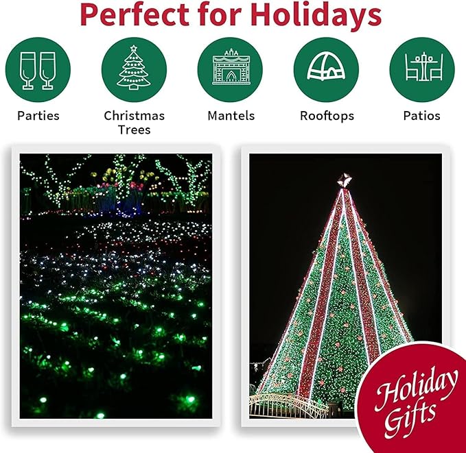 LAMPHOME St. Patrick's Day Mini String Lights,Green st Patricks Day Tree Decorations,300Lights 63.8ft(2pk of 150L) Christmas Light for Outdoor Christmas Tree Garden Holiday Party Patio Decor