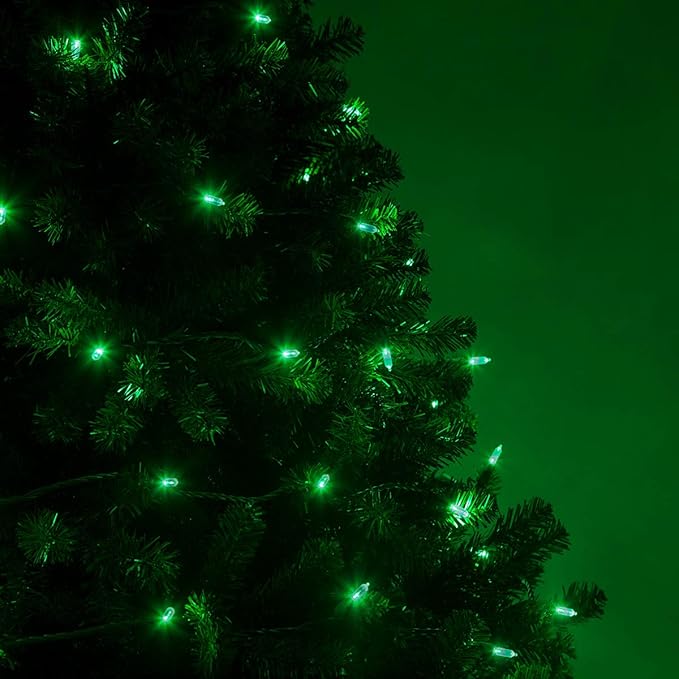 50 T5 LED Green Christmas Lights, 25.5 ft Indoor/Outdoor Mini String on Green Wire, Commercial Grade Holiday Décor, St Patricks Day & Halloween