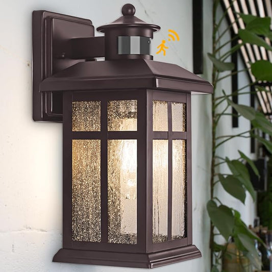 Updated Dusk to Dawn Porch Light, Exterior Light Fixtures Wall Mount Oil Rubbed Bronze, Porch Lights Dusk Dawn Bronze, with E26 Sockets & Tempered Glass, Dusk till Dawn Outdoor Lighting Fixture