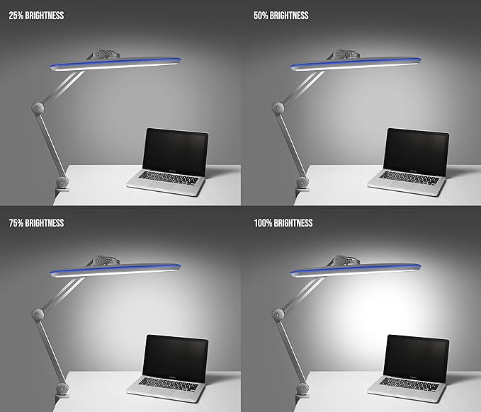 Neatfi XL 2,200 Lumens LED Task Lamp, 20W, 182 SMD LEDs, 23-Inch Ultra-Wide, 4 Brightness Levels, 3 Light Modes, Dimmable, Eye-Caring, Glare-Free (CCT with Clamp, Silver)