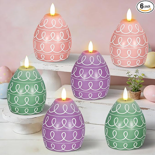 6PCS Easter Egg Flameless Candles,3 Color Scented Real Wax LED Candle,Egg Shape Flame Candle Set for Party Supplies Home Living Room Bedroom Party Decoration Centerpiece Easter Gifts Home Decor