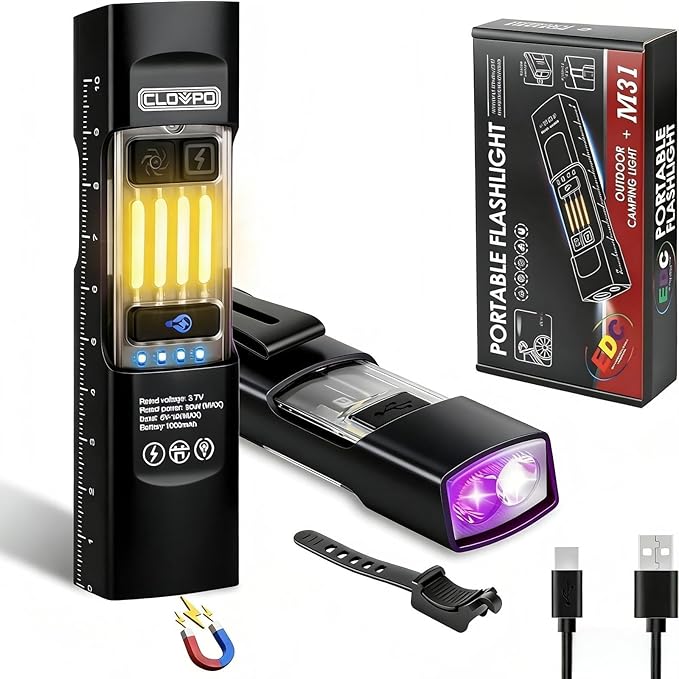 365nm UV Flashlight EDC Flashlight Rechargeable with RGB, Mini Magnetic LED Flashlight Small Blcak Light Pocket Flashlight with Mode Memory Function for Travel, emergency, Pet Urine Detection