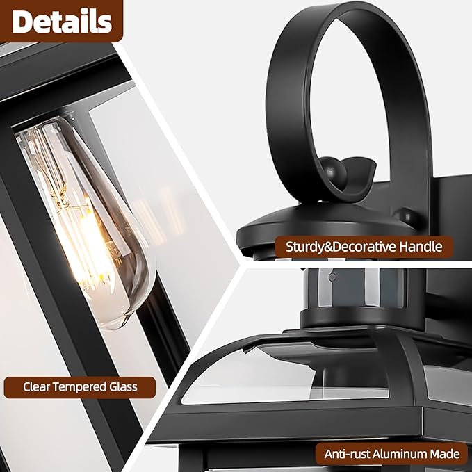 Matte Black Motion Sensor Outdoor Lighting Dusk to Dawn 2-Pack, Anti-Rust Aluminum Outdoor Light Wall Mounted House Exterior Light Fixture IP65 Waterproof Outside Wall Lantern Garage 16”