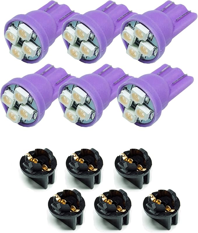 PA LED 6PCS T10 168 194 Led instrument Panel Dash Light Bulb 1/2" Twist Lock Socket -12V (Purple)