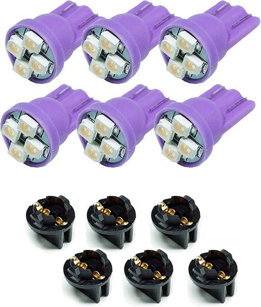 PA LED 6PCS T10 168 194 Led instrument Panel Dash Light Bulb 1/2" Twist Lock Socket -12V (Purple)
