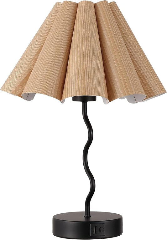 Pleated Table Lamp, Table Lamp for Bedroom, Bedside Lamps for Nightstand with Linen Lampshade, Modern Lamp for Bedroom Home Office Decor, Burlywood