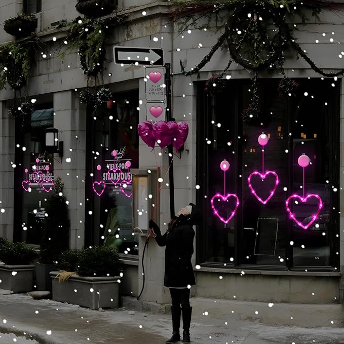 3 Pack Valentines Day Window Lights Decorations with Timer, Battery Powered Hanging Pink Lighted Heart Shaped Sucker LED Lamp for Fireplace Indoor Home Decor