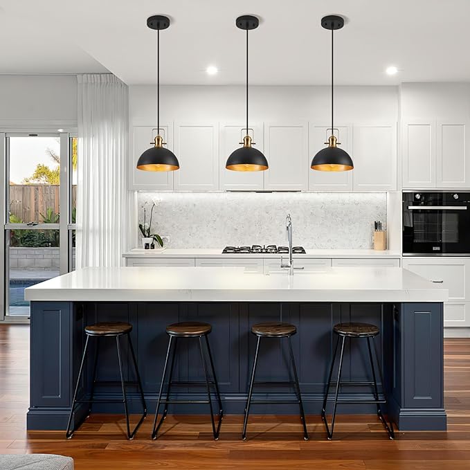 12 Inch Pendant Lights for Kitchen Island Matte Blacks Farmhouse Pendant Light fixtures Adjustable Height Dome Hanging Light for Dinning Room Bedroom Hallway,1 Pack