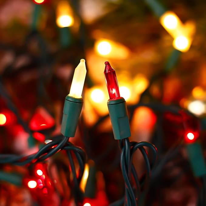 Christmas String Lights - 24ft 100 Incandescent Multi Color Mini Bulbs Lights,Red&White Lighting Decor for Outdoor&Indoor Use, Fairy Garden, Yard, Home, Party, Holiday, Halloween Decoration