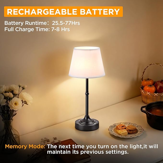LUTEC Cordless Table Lamp, Battery Operated Lamp with 3 Color Temps and Stepless Dimming, 5200mAh Portable Rechargeable Table Lamp for Restaurant/Bedroom/Bars/Outdoor (Black)