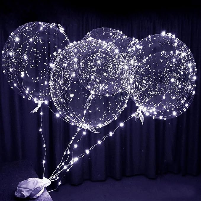 LED Light up Bobo Party Balloons kit 12 Pack-Clear 22 inchs white with Cell Batteries Included Great with Helium or air (cold white, 12 pack)