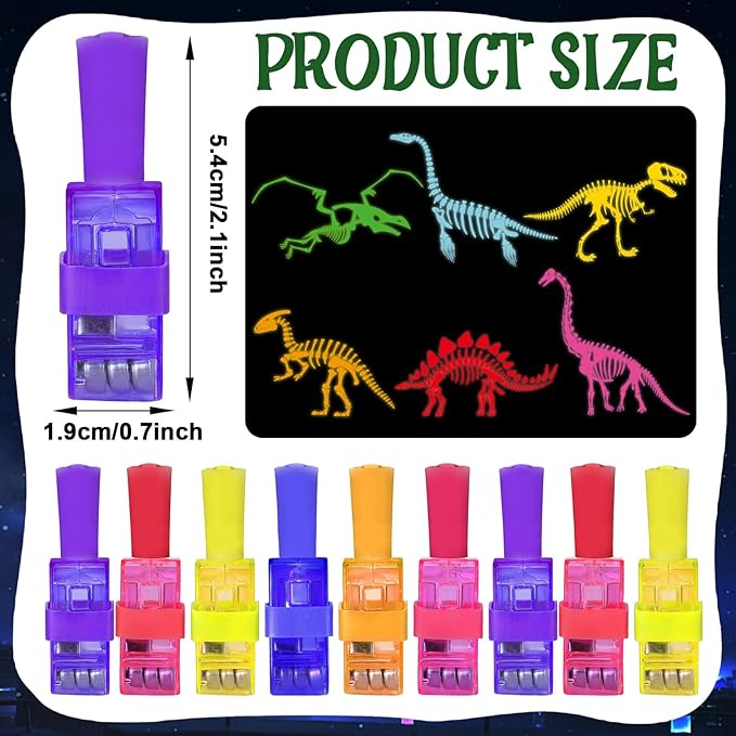 36Pcs Dinosaur LED Finger Lights Dinosaur Party Favors Glow in The Dark Light Up Finger Lights Dino Skeleton Themed Toys Bulk for Kids Birthday Party Goodie Bag Stuffer Birthday Gift Classroom Prize