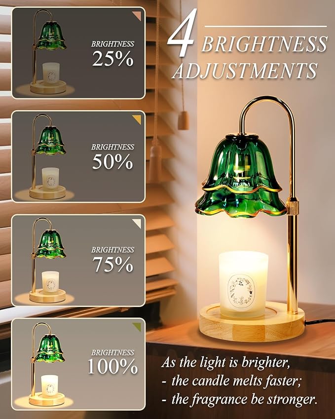 Flower Candle Warmer Lamp with Timer Dimmable Green, Adjustable Height Candle Warming Light, Wax Melt Warmer Candle Lamp for Jar Candles, Birthday Housewarming Gifts for Women Mom