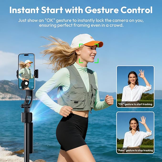 ULANZI TT23 64" Auto Face Tracking Tripod for iPhone/Android with Remote, 360°Rotating Selfie Stick That Follows Your Movement, Facial Recognition Tripod for iPhone 17/16/15/14/13/Android/Camera/GoPro