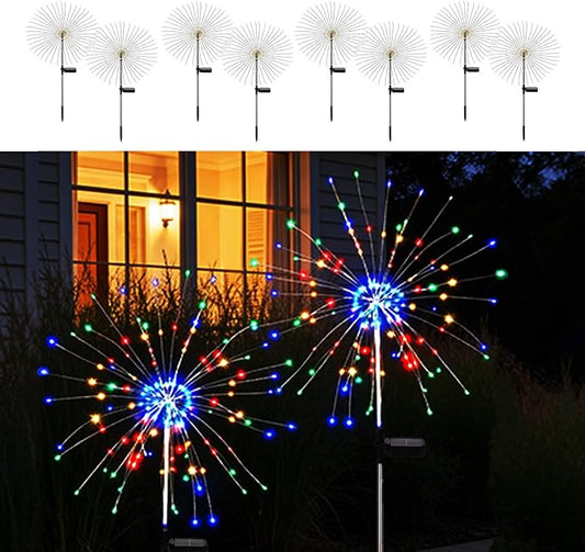 Solar Firework Lights for Outside, 8 Modes RGB Color Changing Fireworks Solar Fairy Light Outdoor for Garden Yard Patio Pathway Wedding Christmas Diwali Easter Party Decor Multicolor(8 Pack)