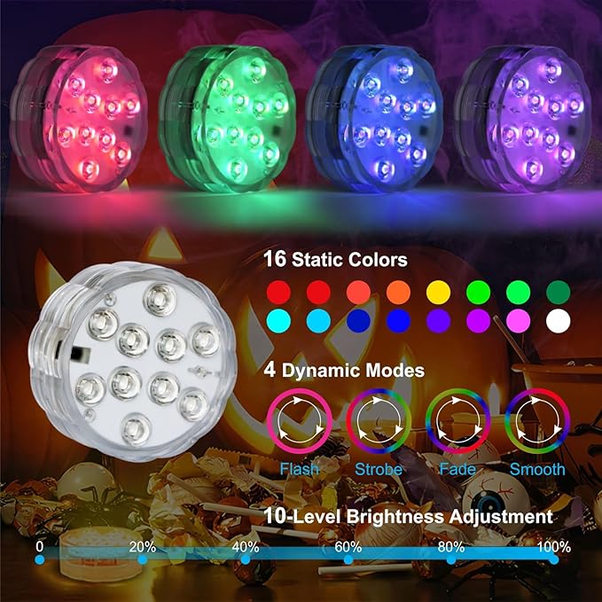POLENTAT Submersible LED Lights with Remote, 16 Colors 4 Modes Battery Powered Waterproof LED Pool Lights for Inground Pool Above Ground Pool Bathtub Decoration (4 Packs)