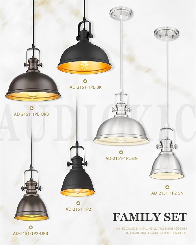Pendant Lights Kitchen Island, Farmhouse Hanging Lights Fixtures with Metal Shade, Rustic Kitchen Pendant Lighting Over Island for Dining Room, Oil Rubbed Bronze, AD-2151-1PL-ORB