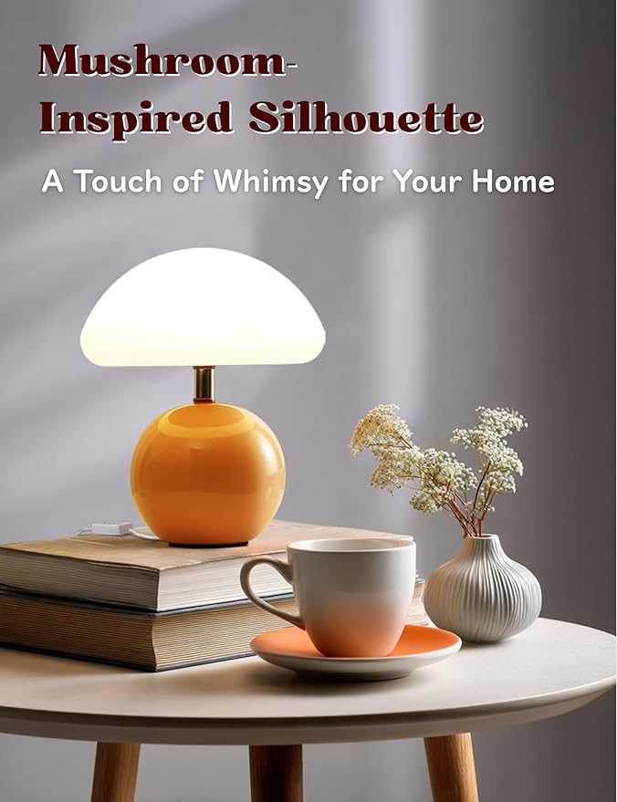 Joyzy Mushroom Table Lamp for Bedroom Light, Desk Bedside Small Lamps for Living Room Night Stands, Mushroom Lighting Decor Cute Led Modern, Unique Aesthetic Home Living Room
