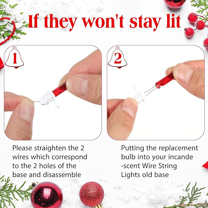 Mudder 60 Count Christmas Tree Replacement Light Bulbs 2.5v 0.425 Watt Replacement Bulb Mini Incandescent Wire String Lights Decoration for Prelit Xmas Tree(White Base with Red White Bulbs)