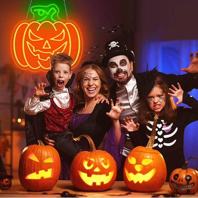 Halloween Neon Sign, Halloween Pumpkin Neon Light, Halloween Light Up Decor for Wall Decor Pumpkin Light for Bedroom Home Bar Halloween Trick or Treat Party Backdrop Decor
