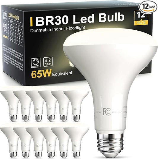 TJOY 12 Pack BR30 Led Bulb 65W Equivalent, Dimmable Flood Light Bulbs Indoor, E26 Base, 4000K Natural White, 9W, 800 LM, Recessed Lighting Bulbs for Ceiling, Recessed Can, Living Room and Kitchen