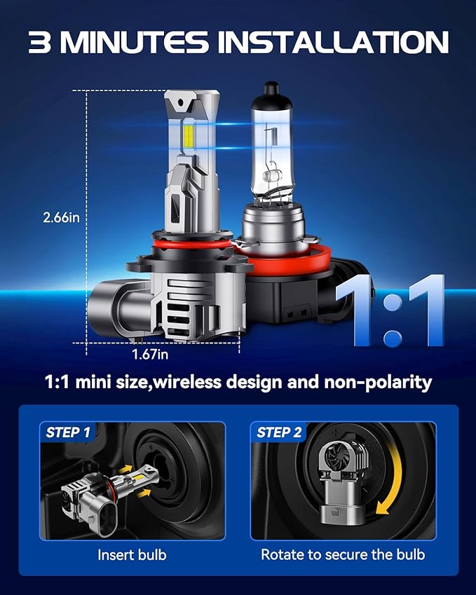 Laxmas 9005 9006 Bulbs, 64,000LM Brightness 6500K Cool White 9005 9006 Fog Lights, wireless Fog Lights with 15000RPM Cooling Fan, IP67 Waterproof, Plug-N-Play,Pack of 4