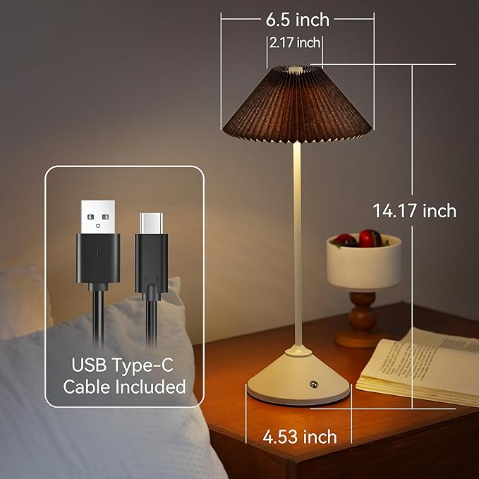 Cordless Rechargeable Touch-Control LED Table Lamp – 3 Adjustable Color Temperatures, Lightweight & Portable, Matte Metallic Finish, Waterproof, Battery Operated for Indoor& Outdoor Use (White&Brown)