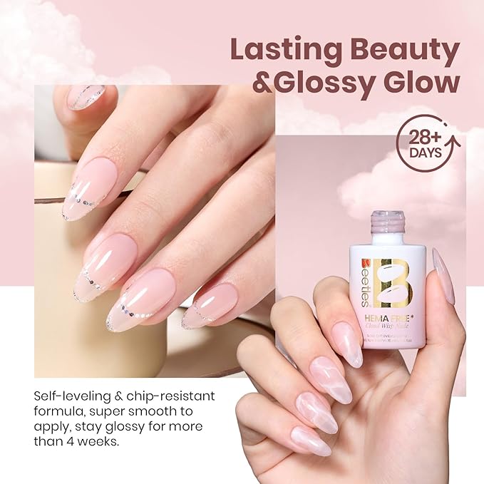 Beetles Cloud Wisp Nude Gel Nail Polish - 15ML Full Size Neutral Jelly Nude Pink Nail Polish Base Color Nail Concealer Sheer Translucent Effect Soak Off UV LED French Nail Art Salon DIY Manicure Gifts