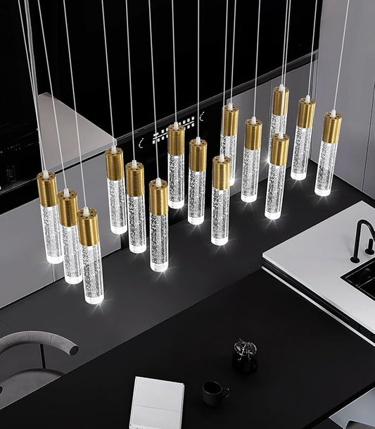 15-Lights Modern LED Pendant Lighting Fixture for Kitchen Island Crystal Chandelier Light Fixtures for Dining Room Living Room Gold