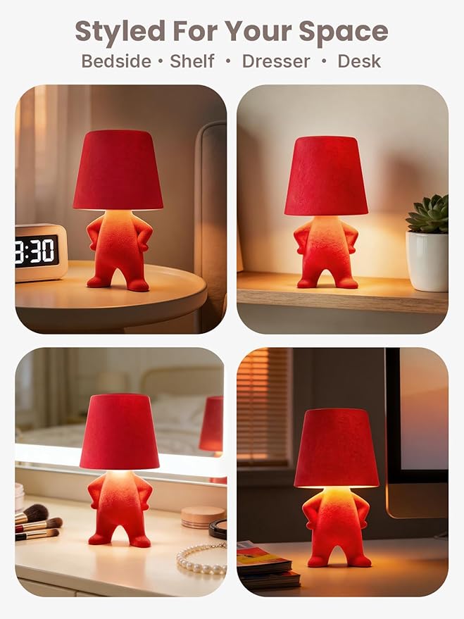 Modern Table Lamp for Youth: Rechargeable Cute Light for Kids Child Teen - Gift for Birthday Christmas Halloween Easter (Red)