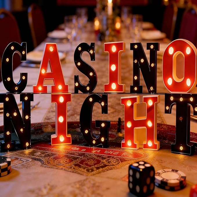 11 Pcs Casino Night Large LED Letter Sign LED Lights Battery Powered Table Decoration for Party Gift Tabletop Decoration