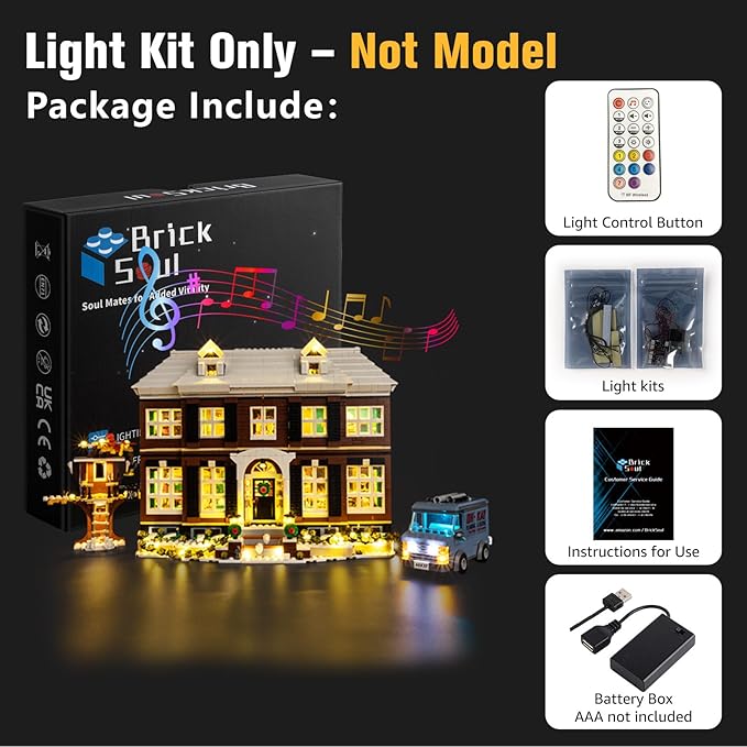 BrickSoul Ultimate Light Kit for Lego 21330 Home Alone House Building Set | Upgraded Wireless Dimming, Multi-Zone Lights & Selectable Sound Effects | Hidden Cable Tech (21330 Set NOT Included)