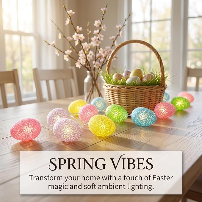 Curyidy Easter String Lights Decorations Pastel Lights, 10 LED Easter Egg String Lights with Battery Operated Fairy Lights for Home, Banister, Christmas Tree, Fireplace, Spring Decor-5 Colors