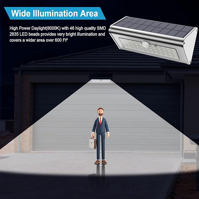 Super Bright Solar Outdoor Lights IP65 Water Proof, 1100 Lumens Wireless 4500mAh LED Motion Sensor Lights, Aluminum Metal Housing Security Lights with 4 Modes Flood Wall Lights, 1 Pack (Daylight)