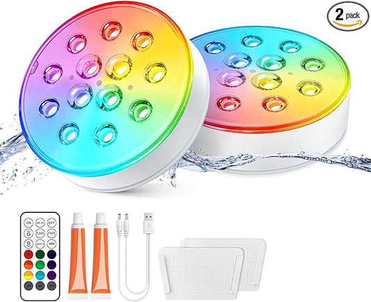 LOFTEK Submersible LED Lights with Remote, 13 LED Rechargeable Pool Lights for Inground Above Ground Pool, IP68 Waterproof 16 Color Changing Underwater Light for Ponds, Hot Tub, Bath (2 Packs)