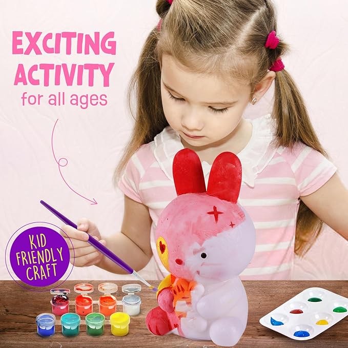 Paint Your Own Bunny Lamp Kit, Art Supplies Painting Kits for Kids, Arts and Crafts for Kids Ages 8-12, Bunny Toys Girls Boys Birthday Easter Gifts for Kids Ages 3 4 5 6 7 8 9 10 11 12+