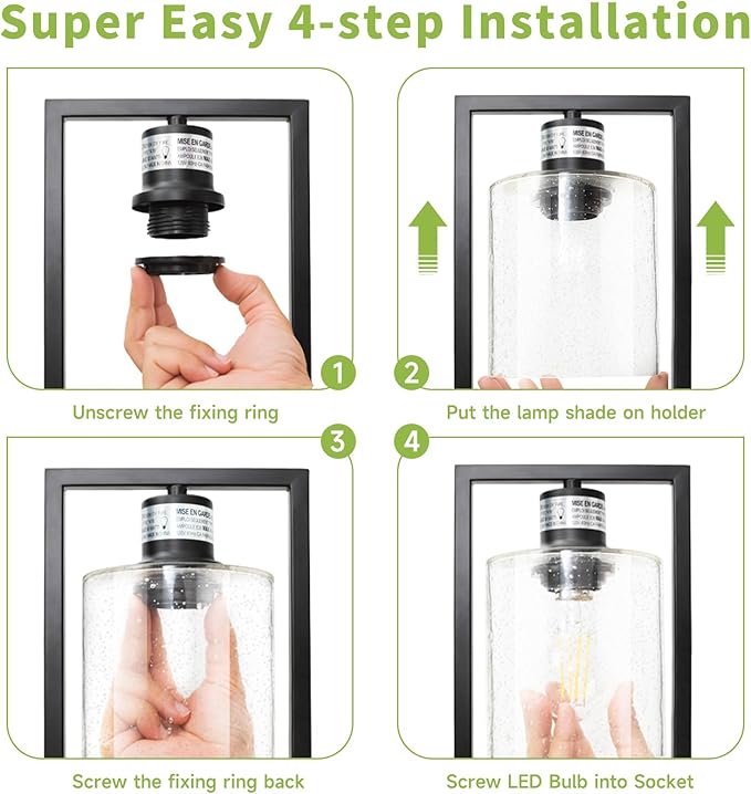 16" Set of 2 Industrial Table Lamps with USB A+C Charging Ports and AC Outlet, Fully Stepless Dimmable Bedside Lamps with Seeded Glass Shade for Bedroom Living Room Office, LED Bulbs Included