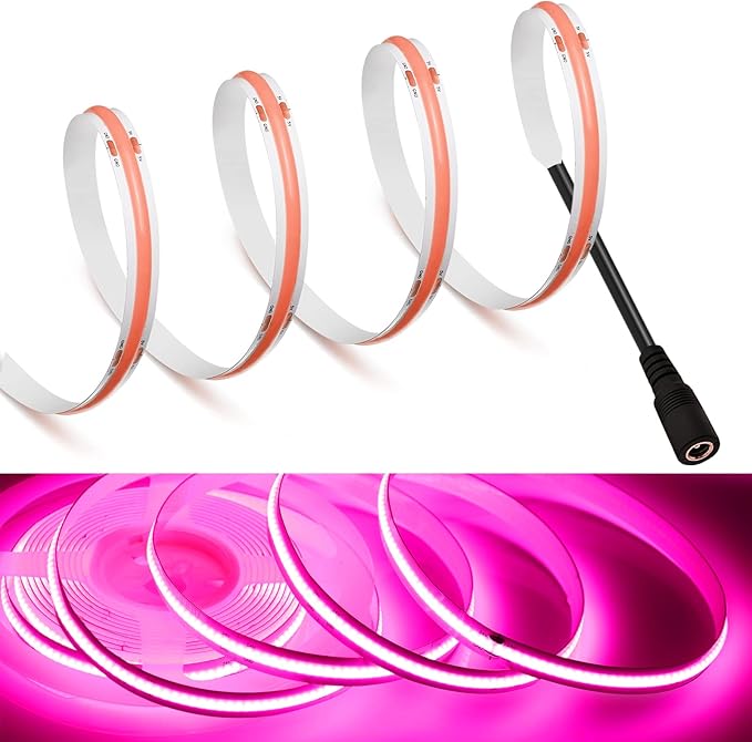 MDee】COB LED Strip Lights Pink 8.2ft/2.5m DC Powered DC12V Flexible LED Tape Lights with DC Connector CRI 90+ 800LM/m 320LEDs/m for Indoor and Outdoor Décor（Pink8.2ft/2.5m）