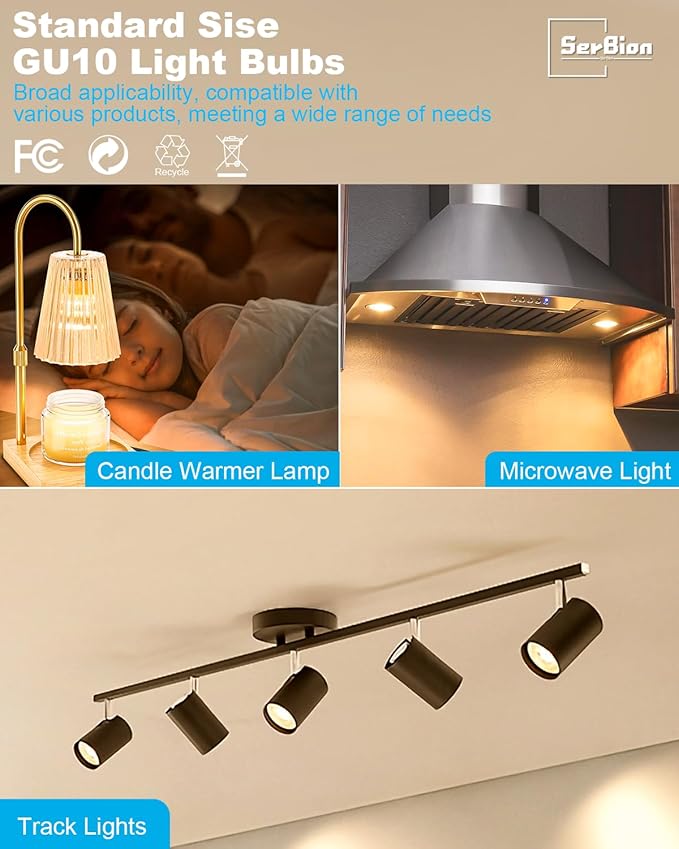 GU10 35W Halogen Bulbs - Dimmable Warm White MR16 Lights (6 Pack) for Candle Warmer, Range Hoods, Track & Recessed Lighting