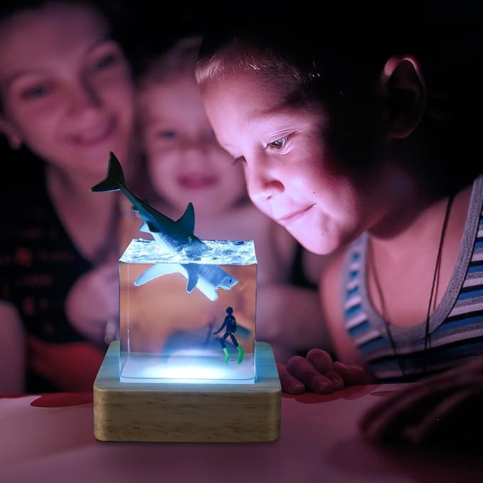 Deep Sea Diving Night Light Shark and Diver Ocean Lights Unique Handmade Decorative Bedroom Table Lamp with USB Stand Ornament, Best Gift for Family Or Friends (Diver&Shark)