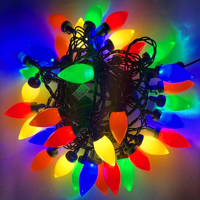 Xmas Decorations - 25Ft Multicolor C9 LED Christmas Lights Outdoor Waterproof, Plug in LED C9 Christmas Lights for House Tree Mantel Yard Indoor Outdoor Xmas Decor, 35 Shatterproof Bulbs, 0.6W