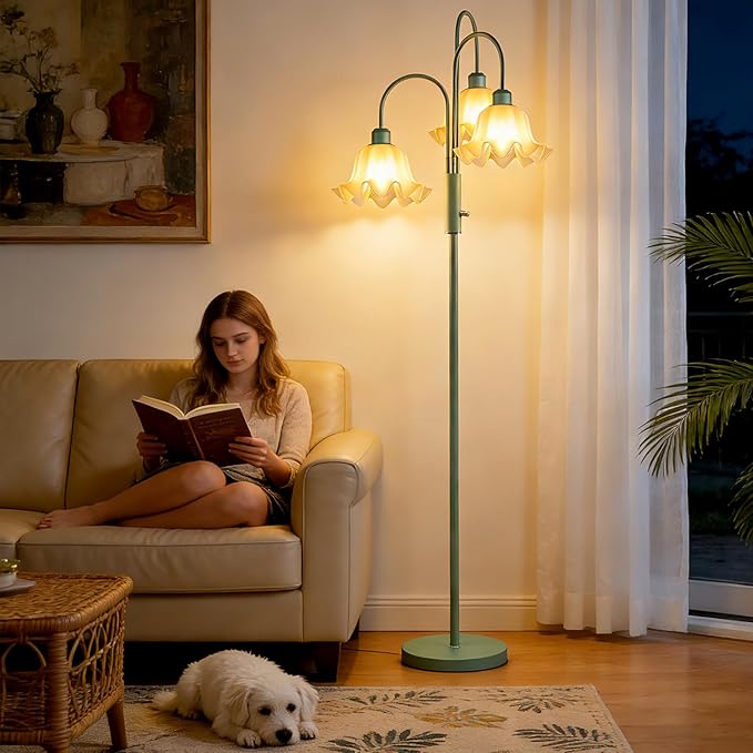 Lightdot 70IN Flower Floor Lamp for Living Room, 3 Light Dimmable Tree Floor Lamps with Bulb Included for Wedding/Party, Unique Floral Tall Lamp for Bedroom/Sofa Beside/Corner Decor-Grayish Green
