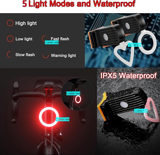 Rechargeable Bike Tail Light LED Bicycle Rear Light Cycling Night Essential Bright Seat Back Safety Lamp 5 Modes Warning Waterproof Flash MTB Light for Men Women Kids