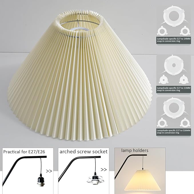 Large Pleated Lamp Shade for Arc/Arched Floor Lamps Replacement spider lampshade 5.9"Top X 21.5"Bottom X 13.8"High-Cream