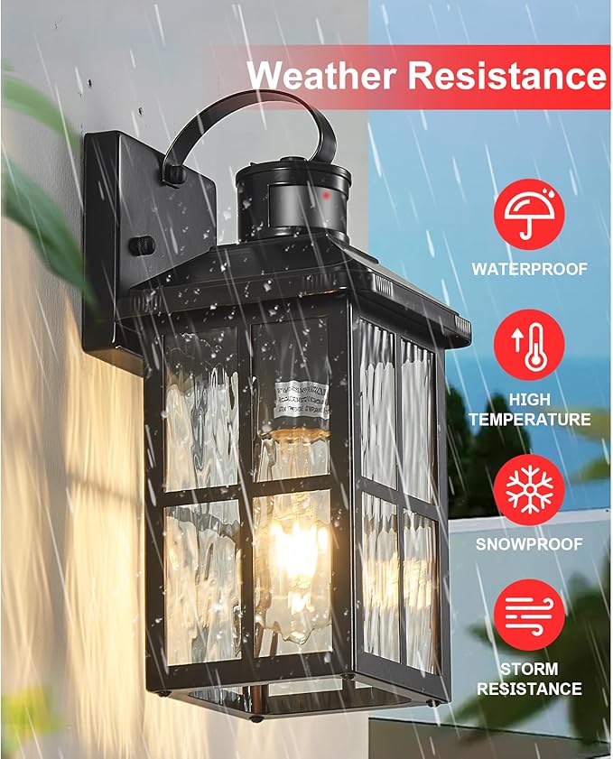 Porch Lights Outdoor with Remote Control: 2 Pack Motion Sensor Exterior Lighting Fixtures Intelligent 3 Lighting Modes Outdoor Wall Lights Sconce Lights for House Patio Front Door Garage