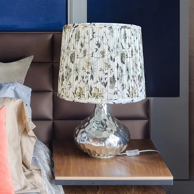 TOOTOO STAR Pleated Drum Lampshades 14.5" Top x 16" Bottom x 10" High Large Printed lampshade (Spider Fitter) for Table Lamps & Floor Lamps, Easy Assembly Required