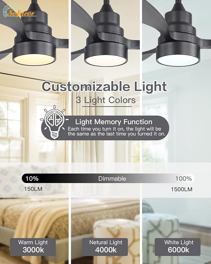 Sofucor 48 Inch Smart Ceiling Fans with Lights-Flush Mount & Downrod Mount Modern Outdoor Ceiling Fans with Alexa/Google Assistant/APP/Remote Control for Bedroom/Farmhouse/Patio, Black & Walnut